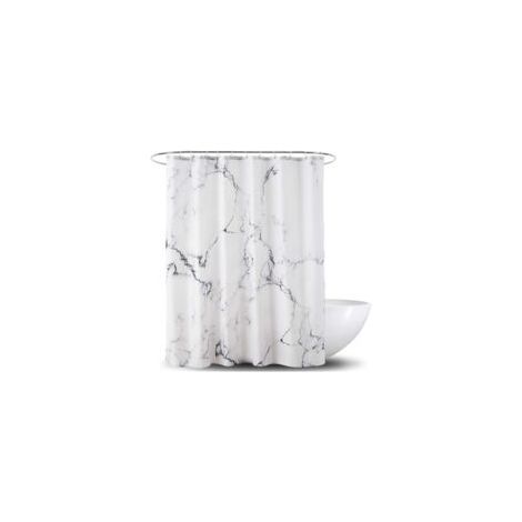 Rideau de douche en tissu gris galet à texture décorative, imperméable et anti-moisissure – 180 × 180 cm (1/5)