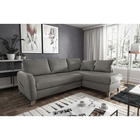 Canapé d'angle convertible en cuir de luxe italien , 5 places CONFORIA, gris foncé, angle droit (1/4)