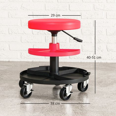Werkstatthocker mit Rollen Tabletts höhenverstellbar 40-51cm Rollhocker bis 135 kg belastbar Rot (1/5)