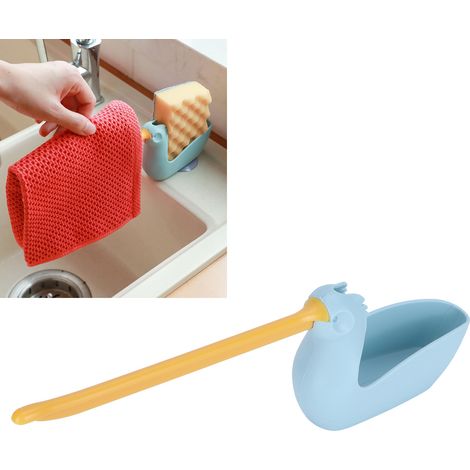Porte-torchons et éponges multifonction avec ventouse, accessoire de cuisine bleu clair (1/5)