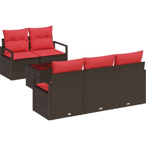 Maison Exclusive - Set di divani 6 pcs Marrone e Rosso polyrattan