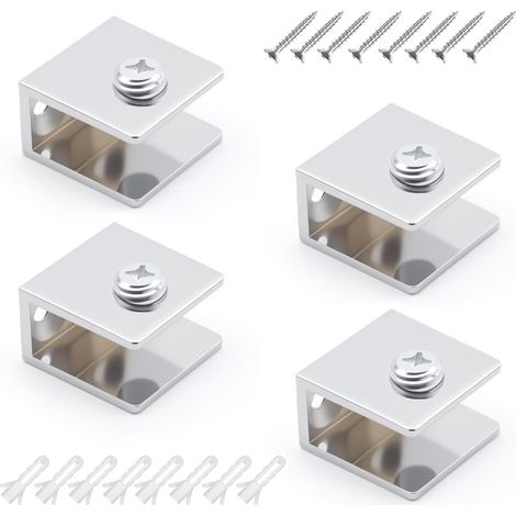 4 Pièces Support Etagere Verre Carrés, Alliage de Zinc Pince de Fixation pour Verre, Réglable Clips de Fixation pour Vitre, Muraux Pinces à Verre, pour Panneaux de 8-12 mm D'épaisseur (1/5)