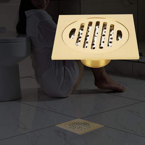 Square Brass Shower Drain, Stainless Steel Square Floor Drain, Odor-Proof for Bathroom, Large Diameter for Kitchen Bathroom Fixtures (1/5)