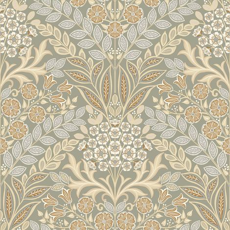 Grandeco Arts Floral Taupe Wallpaper Flowers Leaves Textured Paste The Wall