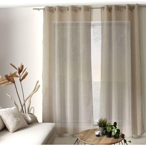 Rideau Voilage Effet Lin "Elena" 140x240cm Lin (1/4)