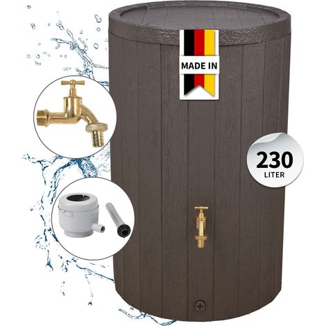 GARANTIA TIMBER Regentonnen Komplett-Set 230 Liter braun inkl. Messing-Auslaufhahn und Fallrohranschluss (1/5)