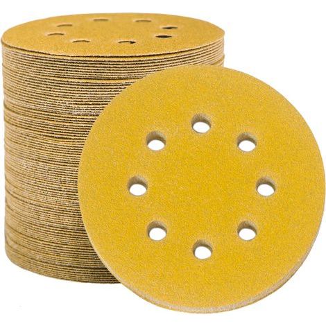 Disques de Ponçage Papier Abrasifs 125mm, 100 Disques Abrasifs de Ponçage Ponceuse tampons ponçage ronds 8 trous Grain 80 pour Poncer Polir Dérouiller (1/5)
