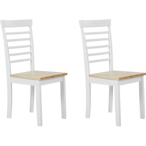 Juego de 2 sillas de comedor de madera clara y madera de caucho blanco con respaldo sin reposabrazos Battersby