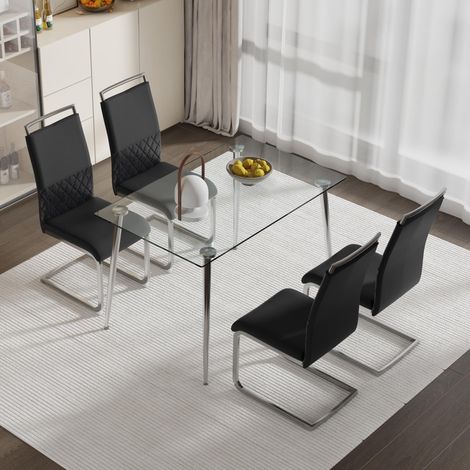 Ensemble de 4 chaises de salle à manger modernes, avec dossiers en similicuir et lin, chaises bureau, noir