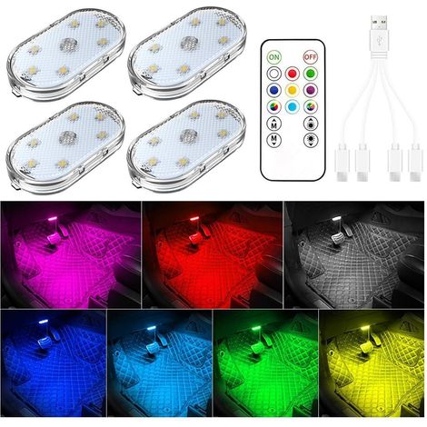 4er Set Auto LED Innenbeleuchtung mit Fernbedienung, 7 Farben, wiederaufladbar (1/5)