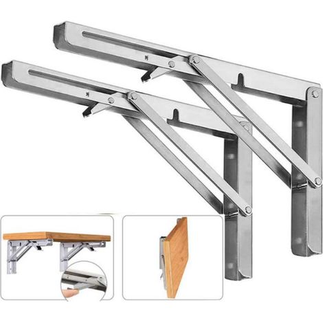 Équerre Étagère Pliante Acier Inoxydable 400 mm Support Rabattable Charge 150 kg pour Garage Cuisine 2 Pièces (1/4)