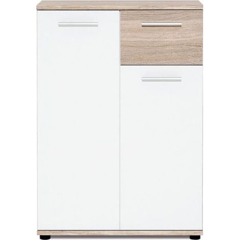 Mueble de almacenamiento JACKY - Blanco mate y decoración roble - Clásico - Largo 60 cm (1/5)