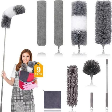 Plumeau télescopique lavable en microfibre, 5 pièces, longueur de poussière pour toile d'araignée, ventilateur de plafond, stores (1/5)