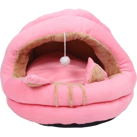 Decdeal Cat House Ultra Doux Amovible Lavable Oreilles Mignonnes Coussiné À Capuchon Cave Lit pour Intérieur Rose L (1/5)