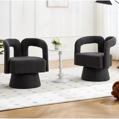 Sillón giratorio 67x55x74 cm gris oscuro en bouclé con base metálica y rotación 360° (1/5)