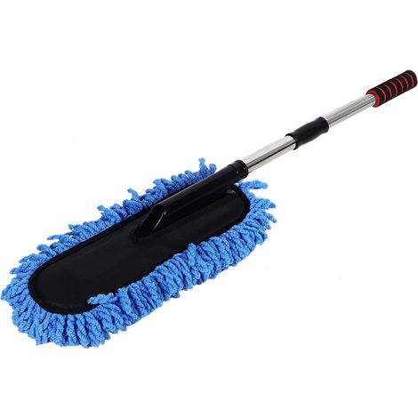 Brosse de nettoyage pour voiture, dépoussiéreur pour vitres, manche télescopique en acier inoxydable, outil de dépoussiérage (bleu) (1/5)