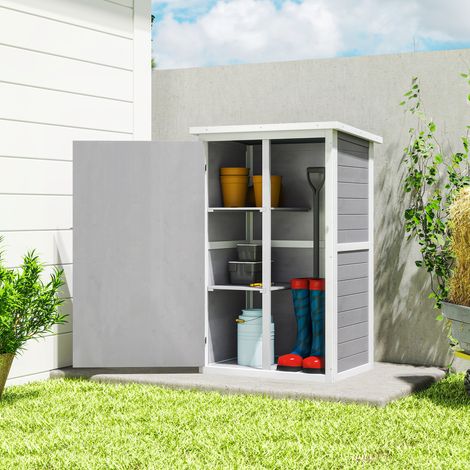 Outsunny Gartenhaus/Geräteschuppen, vorgeöltes Tannenholz, schräges Bitumendach – große abschließbare Tür mit Riegel – 2 Regalböden – Maße: 75 x 56 x 115 cm (L x B x H)