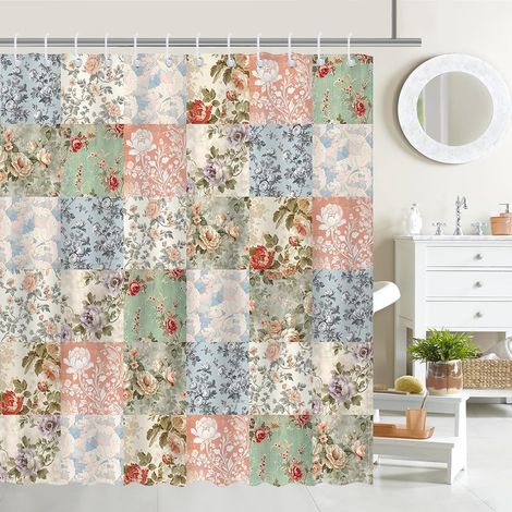 Cortina de ducha con estampado floral bohemio – 183 x 183 cm – Resistente al agua – Diseño floral bohemio retro – Con 12 ganchos (1/5)