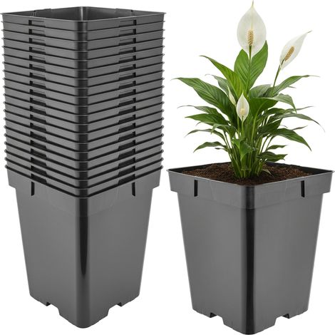 Garronda Pot de Fleur Carré Haut Plastique 18 × H 21,5 cm (5L) - x20 Godets Semis Pot Culture Profond Drainage Résistants Intempéries pour Plantes Pépinière Jardin Serre Intérieur Extérieur GD-0201