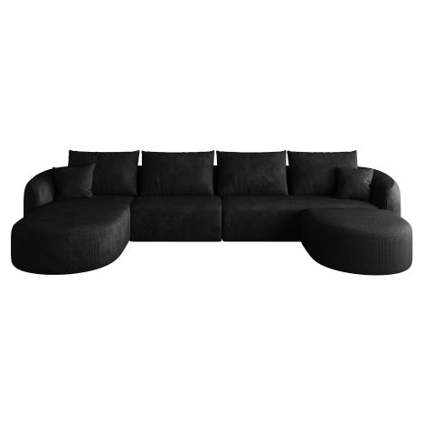 Canapé d’angle modulable 3 places 336 cm avec pouf, méridienne à gauche, sans structure rigide, sans montage, noir (1/5)