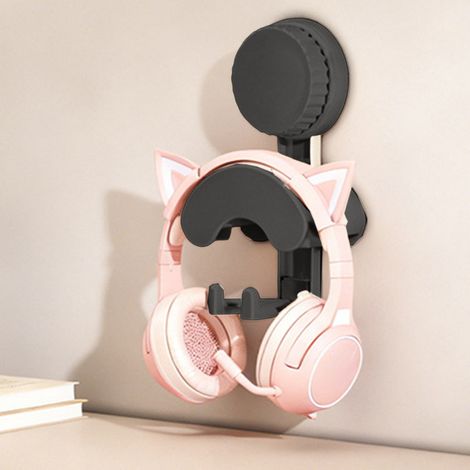2 ganchos de pared para auriculares con ventosas, giratorios sin necesidad de taladrar, ideales para auriculares gaming y organizador de cables/llaves (gris) (1/5)