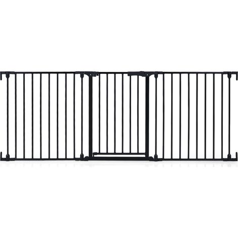 Barrière de Sécurité Enfant 74,5-198 cm, 3 Panneaux à 270°, Double Verrouillage, Ouverture Bidirectionnel, Doubles Charnières, Barrière Chien, Noir (1/5)