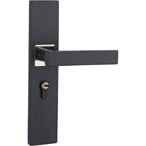 Poignée de serrure , serrure de porte en bois de chambre à coucher, serrure intérieure silencieuse(Noir/Argent) (1/3)