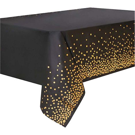 Nappe De Table Jetable - Polyéthylène - Or Poudré Bleu Noir - Pour Fêtes De Noël Mariage Anniversaire - 274 x 137 cm (1/4)