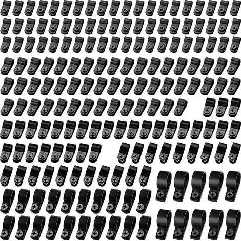 190 Pièces 6 Tailles R-Type Attache de Câble Pince de Fil Kit, Nylon Plastique Câbles Clips avec 190 Pièces des Vis, pour la Gestion des Fils (Noir) (1/5)