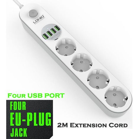 MINKUROW Ciabatta Usb Protezione Da Sovratensione 4 Prese Multipresa Con 4 Prese Usb, Ciabatta Con Interruttore, Protezione Multipresa Da Sovraccarico E Sovratensione, Ciabatta 2m (1/5)