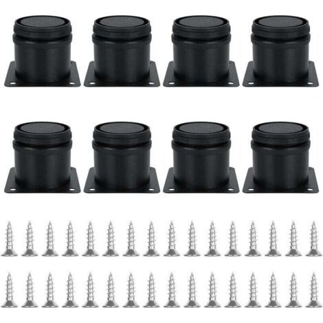 Ensemble de 8 pieds de meubles réglables noirs, Ø 50 mm/Hauteur 50 mm, pieds de canapé en métal inoxydable, pieds de table basse pour meubles TV, armoires, lits, postes de travail, avec 32 vis (1/5)