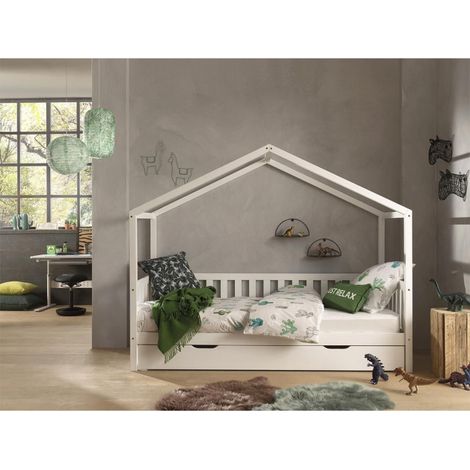 Pack - Lit Enfant, Barrière & Tiroir "Dallas II" 90x200cm Blanc (1/3)
