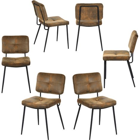 Meubles Cosy KAROMI Pack de 6 sillas de comedor industriales, tapizado en ante sintético, patas de metal negro (1/5)