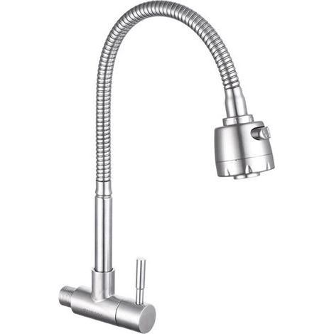 Robinet mural en acier inoxydable brossé pour eau froide, mitigeur de cuisine et d’évier avec mémoire de forme et ressort (1/5)