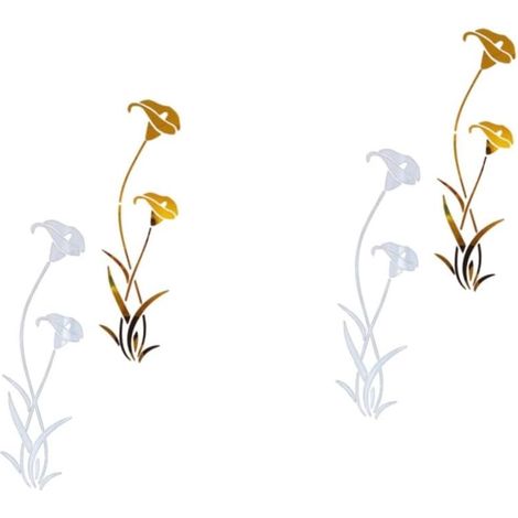 4pièces Autocollants Muraux Acrylique Décorations Miroir Pour Maison Décor Floral Pour Salle à Manger Ou Chambre (1/5)