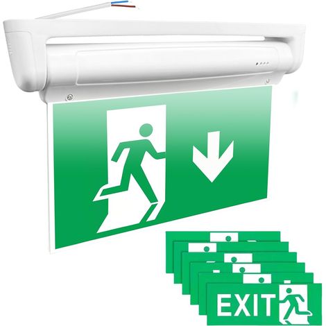Éclairage de Secours LED avec Batterie de 3h, Secours Panneau Lumineux avec 6 Pictogrammes, Éclairage de Sortie de Secours pour Mur/Plafond, Test Manuel (1/5)