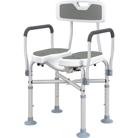Shower Chair with Hygiene Cut-Out Seat Reinforced Crossbars, Height Adjustable Padded Bath Chair with Non-slip Feet for Elderly Seniors Disabled Handicap, Tool-Free Assembly, Grey (1/5)