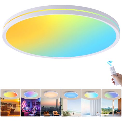 Plafonnier LED à intensité variable avec télécommande, puits de lumière LED à spectre complet, plafonnier RGB irisé, couleur variable, φ37 cm (1/5)