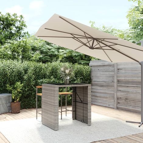 Table haute et dessus Table haute Table de bar - Mange-Debout en verre gris 105x80x110 cm poly rotin BV706739 - BonneVie (1/5)