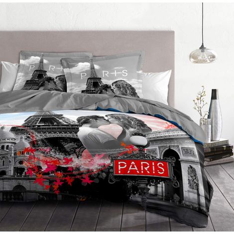 Parure de Couette 100% Coton 220x240 cm Gris (1/3)