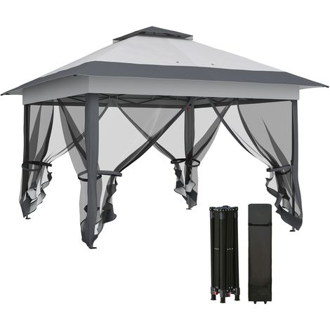 Tonnelle barnum de jardin Outsunny pop-up pliant acier polyester moustiquaires + sac de transport à roulettes gris