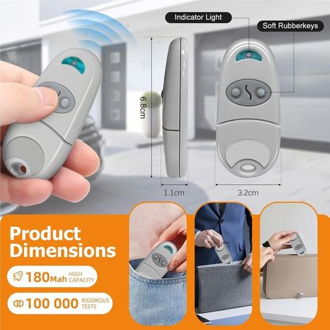 433,92 MHz Garagentor-Fernbedienung, 3er-Pack, 2-Kanal, kompatibel mit TOP-432EV/EE/NA, Fernbedienung für Garagentore und Einfahrtstore (6er-Pack) (1/5)