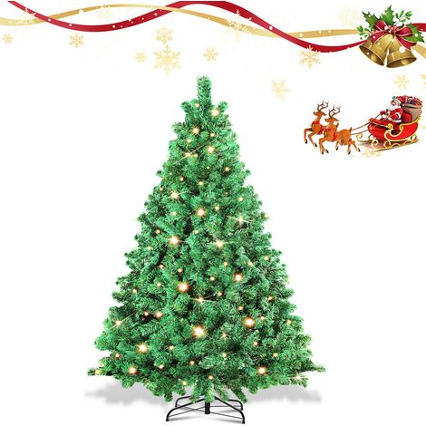 Randaco Künstlicher Weihnachtsbaum 150cm mit Lichterkette 200 LED warm-weiß inkl. Metallständer 550 Spitzen Weihnachten Christbaum Tannenbaum PVC Grün (1/5)
