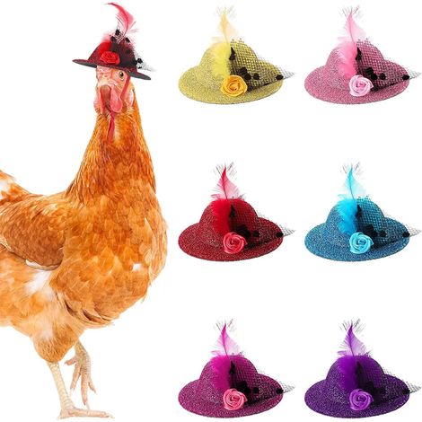 6 Sombreros de pollo para pequeñas mascotas accesorios divertidos para pollos sombrero de plumas con banda elástica ajustable (1/5)