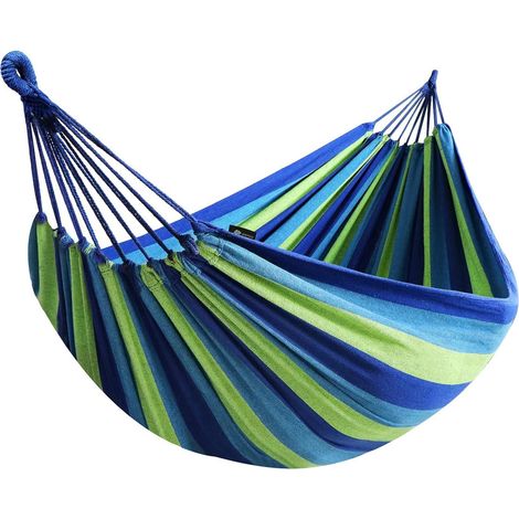 Amaca Da Giardino E Outdoor Con Sacca Trasporto Fasce Di Fissaggio E Moschettoni Inclusi Sistema Anti Ribaltamento Relax Cotone Robusto Portata 300 Kg 270 x 150 Cm Blu (1/5)
