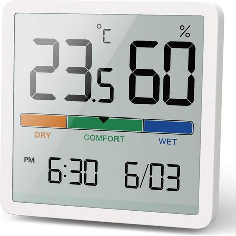 Thermometre Hygrometre Numerique - Ecran LCD 3,34 Pouces - Plage Temp -9,9 À 60 °C - Précision ±1 °C / ±3 % RH - Pour Surveillance Climat Intérieur - 1 Pièce