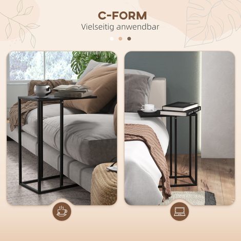 Tablette d'appoint pour ordinateur portable, table de canapé en forme de C, avec structure en acier, noire (1/4)