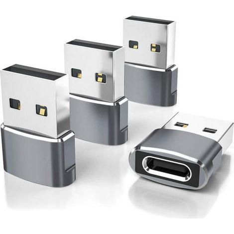 Adaptateur USB-A vers USB-C - Boîtier Aluminium - Recharge et Transfert de Données - Lot de 4 (1/5)