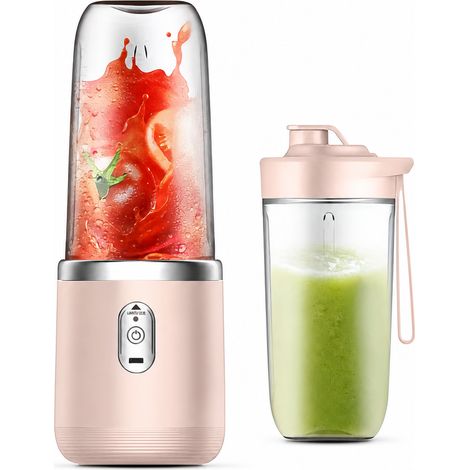 Blender Portable Rechargeable Rose, 2 Gobelets et Couvercle Sport, 6 Lames, pour Smoothies et Jus (1/5)