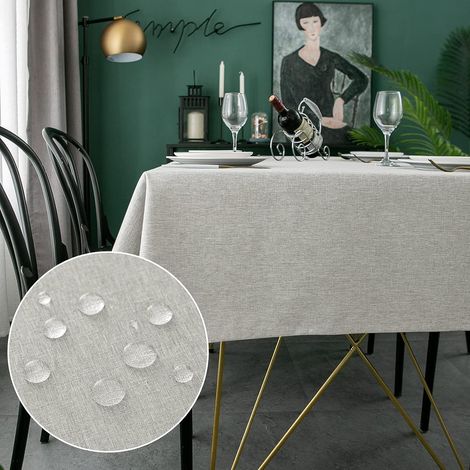 QAZQA Nappe Rectangulaire Imperméable en Polyester 140x200cm, Nappe de Table Lavable Effect Lin pour Salle à Manger, Pique-Nique, Restaurant (Gris Clair, 140x200cm) (1/5)